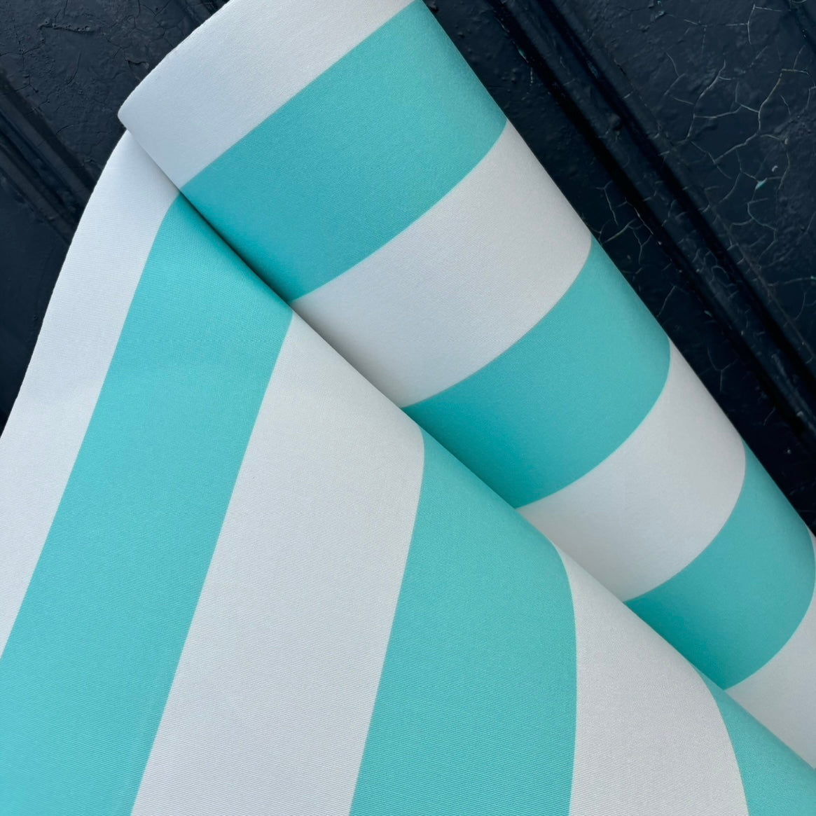 European Aqua and White Block Stripe