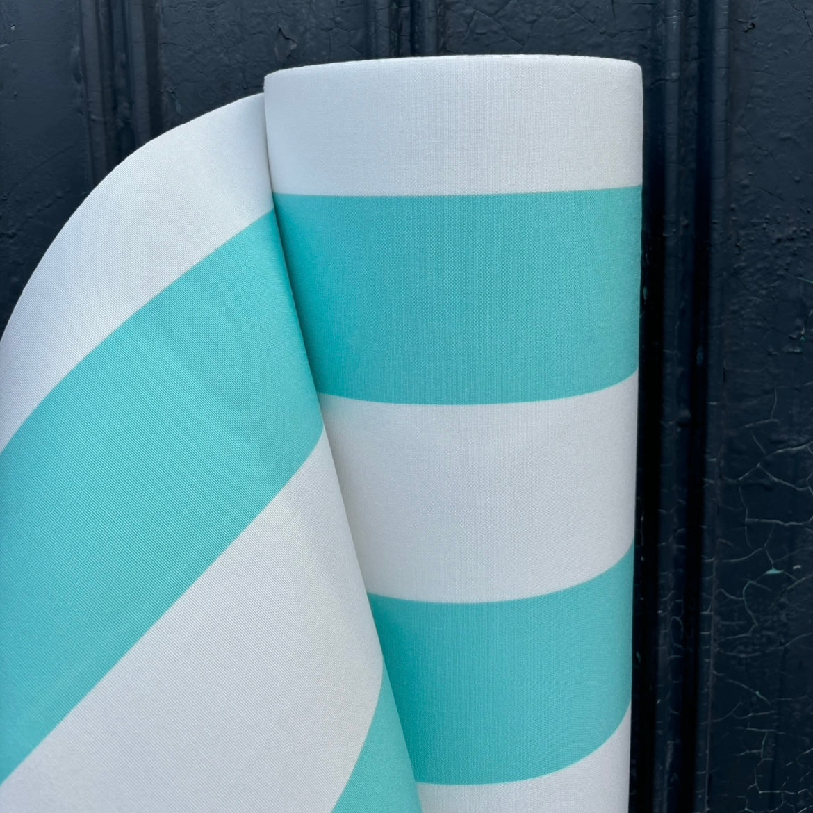 European Aqua and White Block Stripe