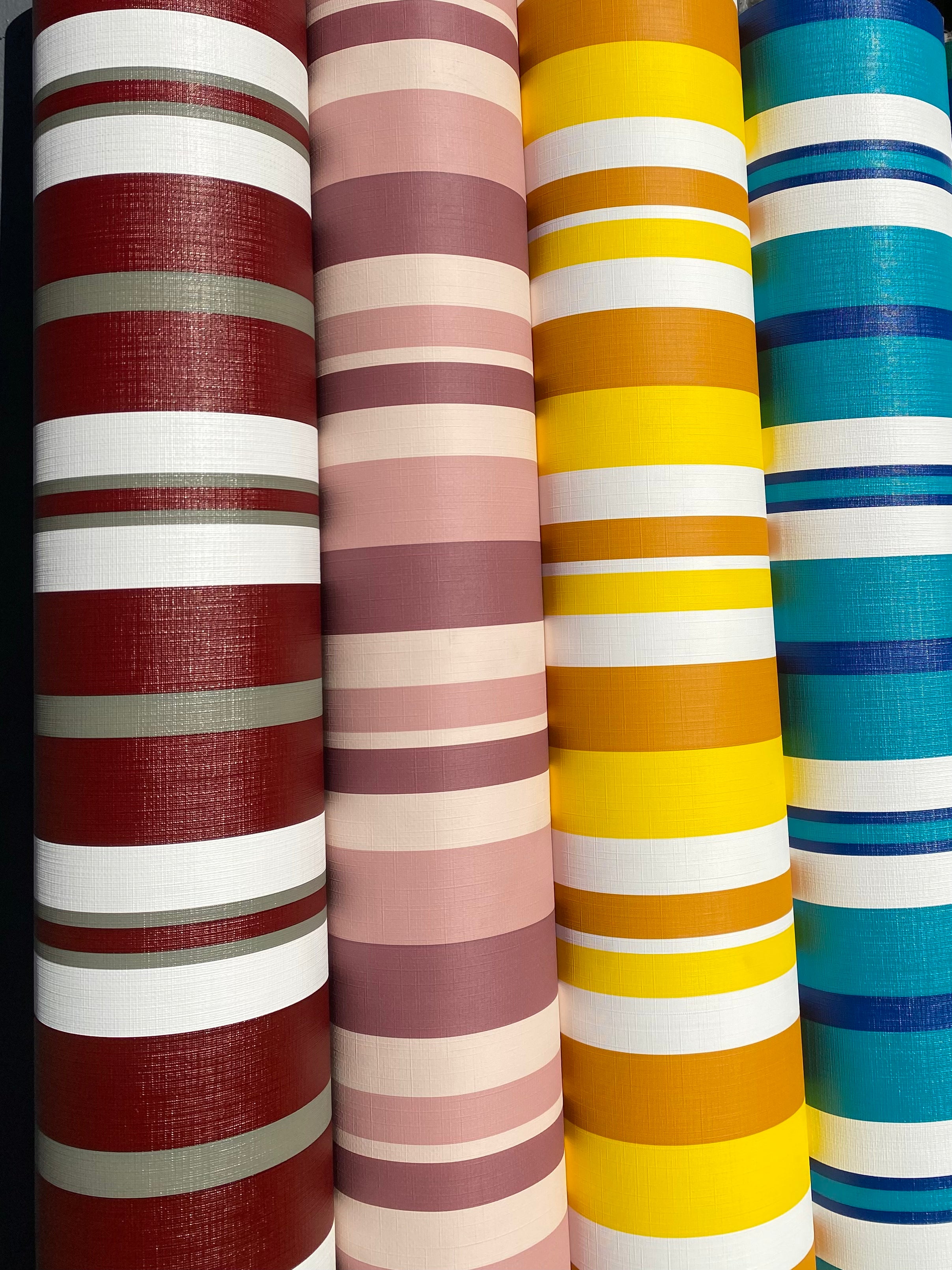 Burgundy, Grey, White Stripe by Brella is a plastic vinyl designed for an array of applications.