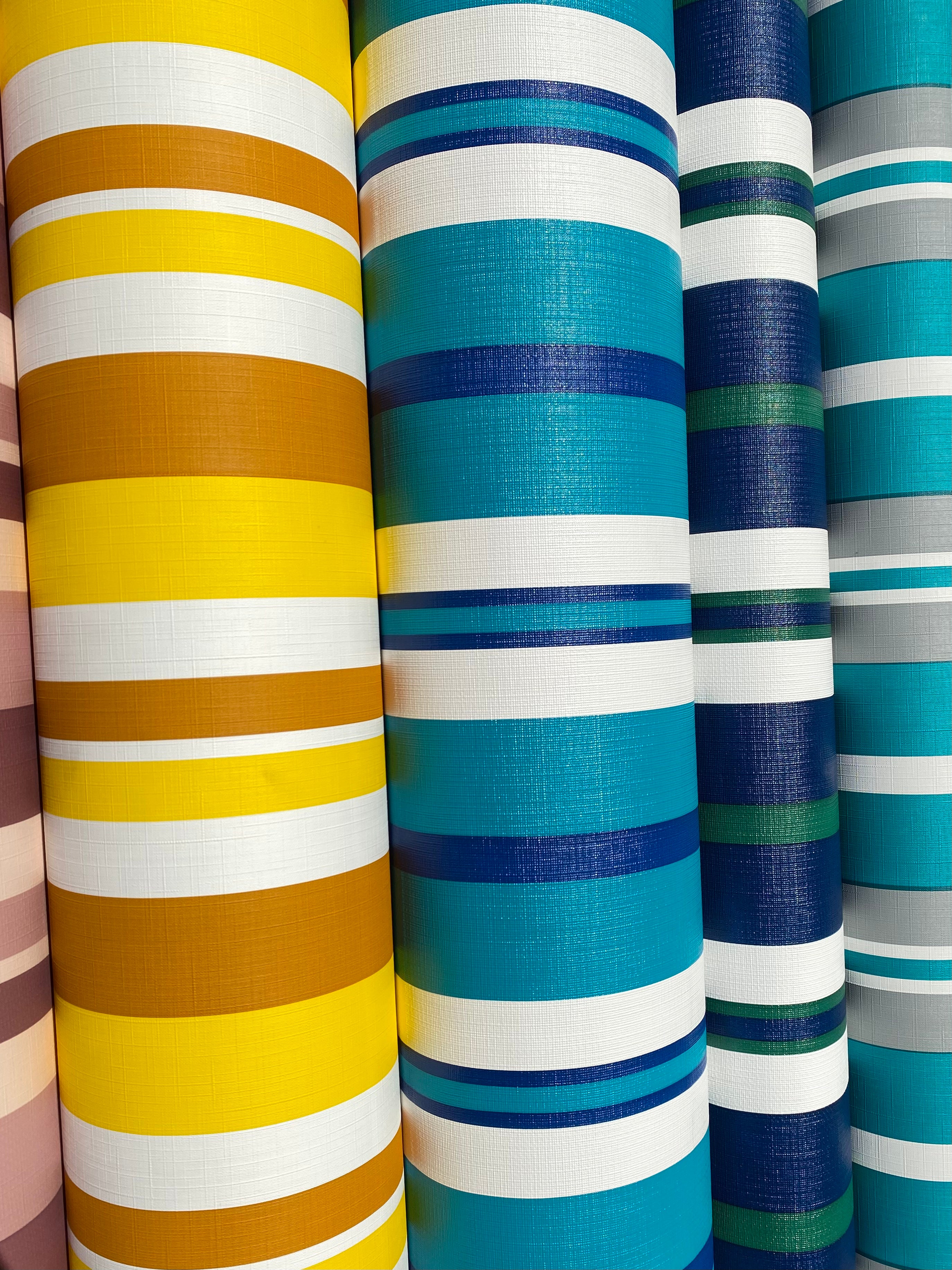 Navy, Green, White Stripe by Brella is a plastic vinyl designed for an array of applications.