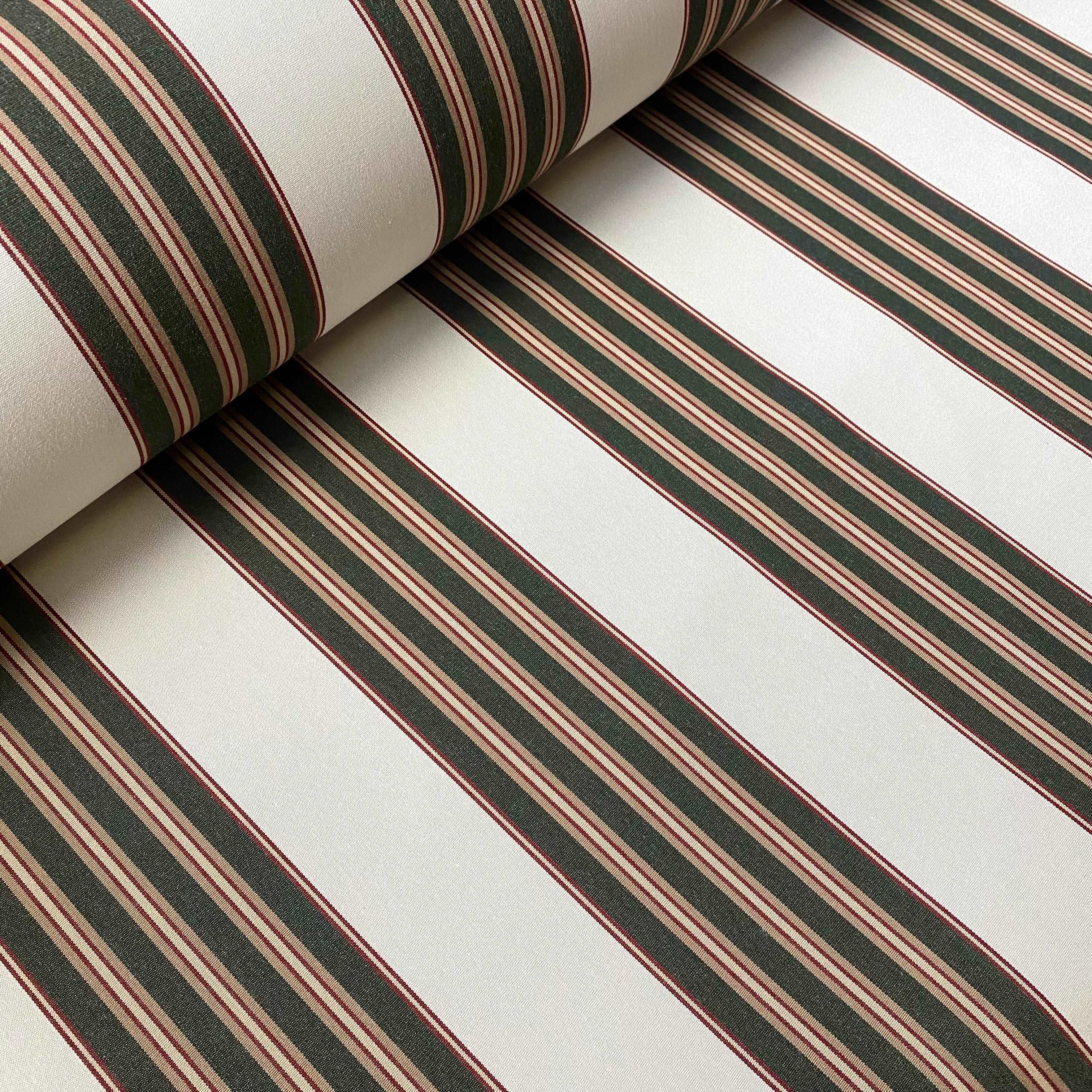 Sunbrella Acrylic Canvas: Forest Green, White, Red Pin Stripe