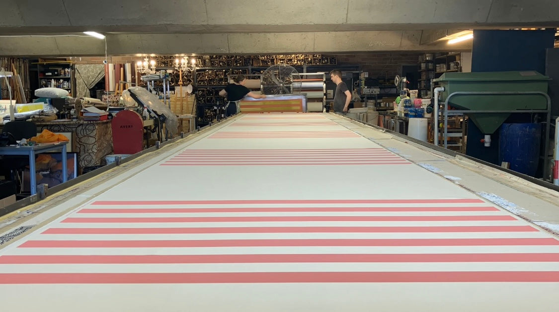 Load video: The making of Pink &amp; White and Sage &amp; White Outdoor Striped Fabric