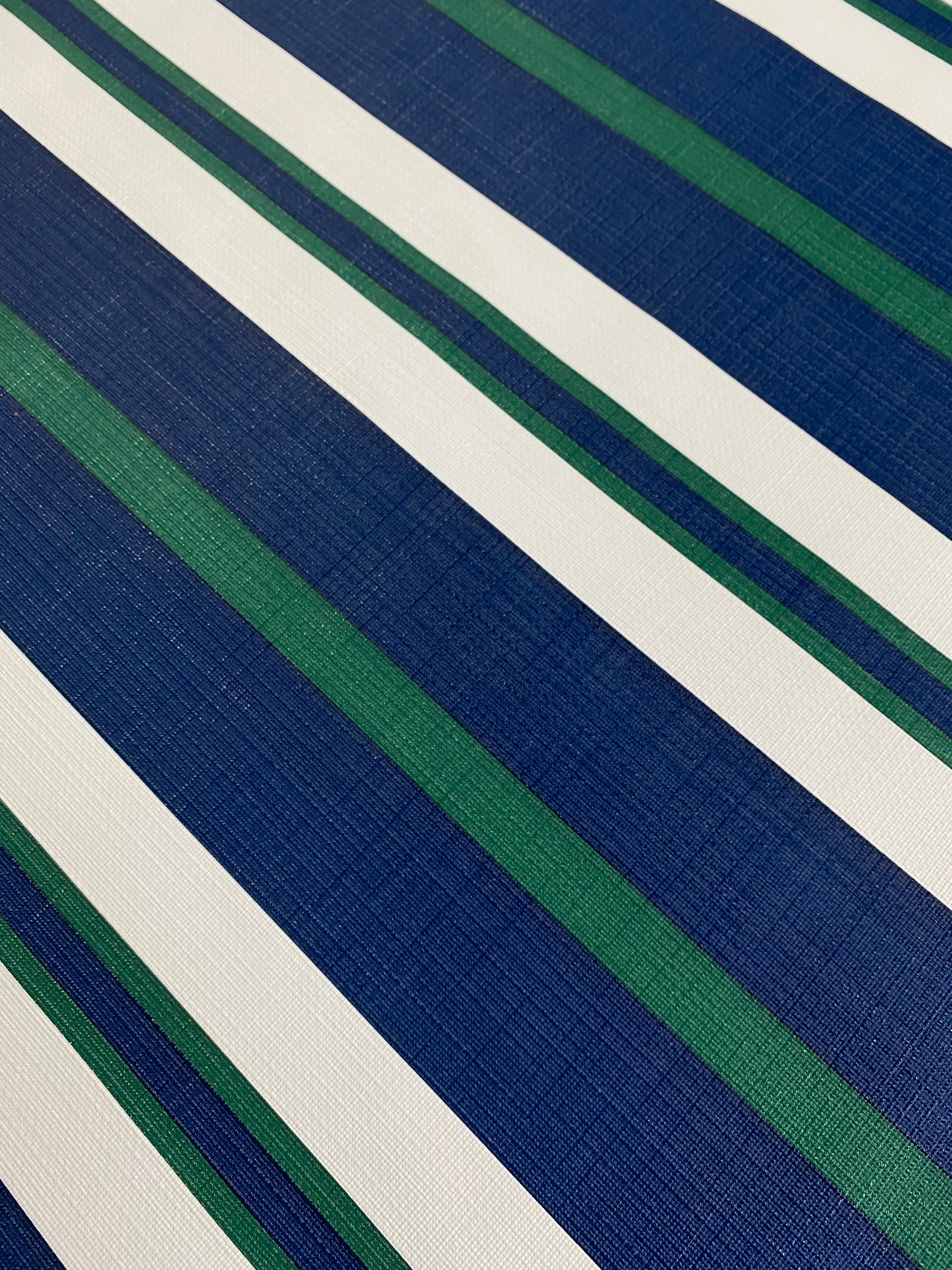 Navy, Green, White Stripe by Brella is a plastic vinyl designed for an array of applications.