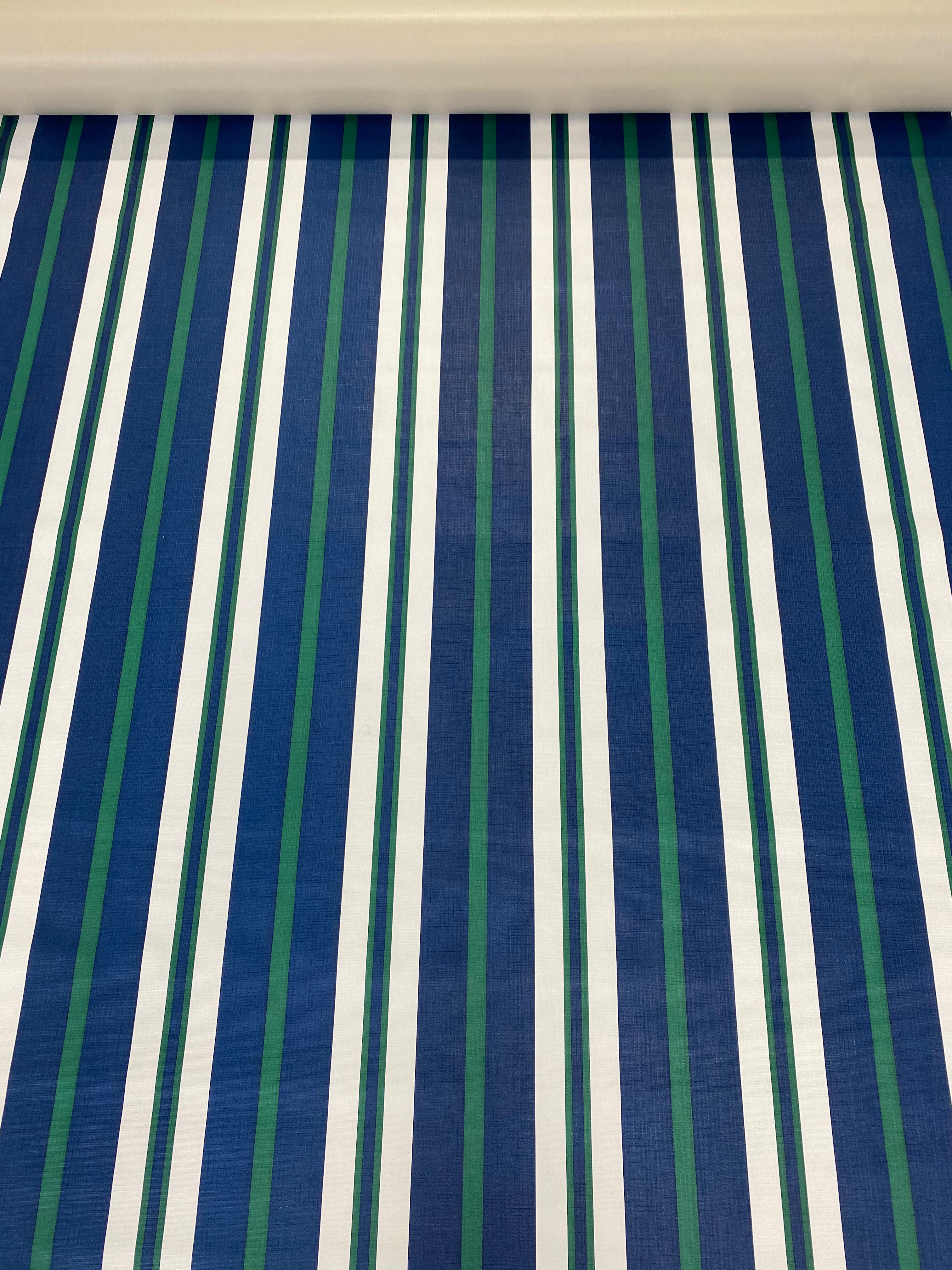 Navy, Green, White Stripe by Brella is a plastic vinyl designed for an array of applications.