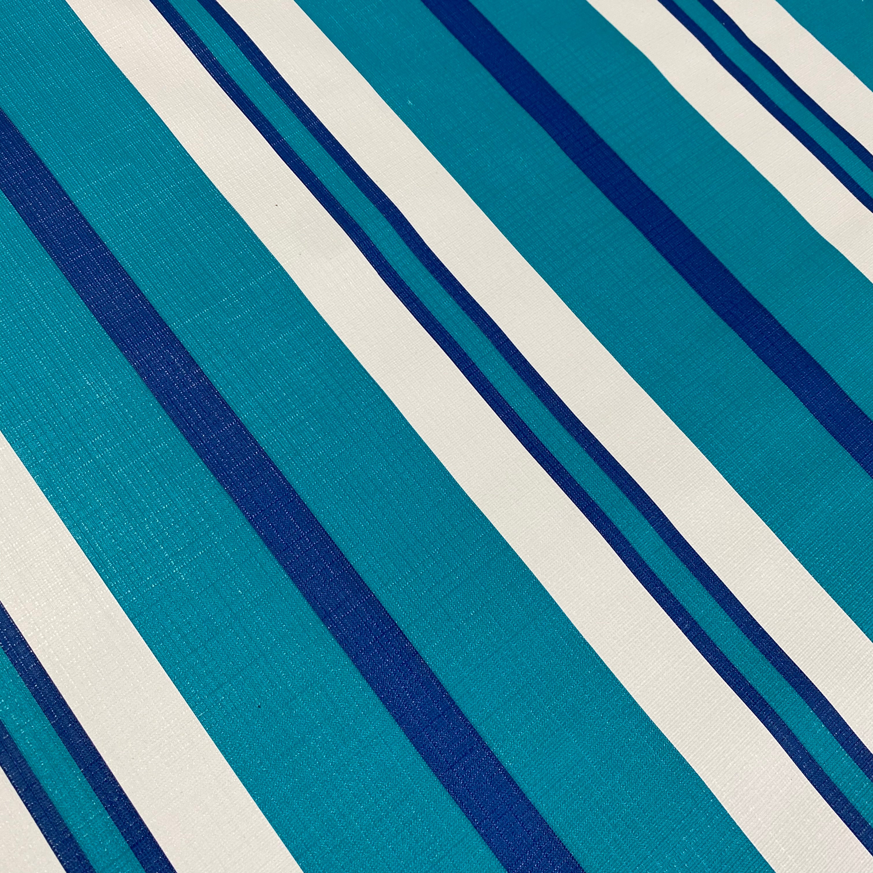 Teal, Blue White Stripe by Brella is a plastic vinyl designed for an array of applications.