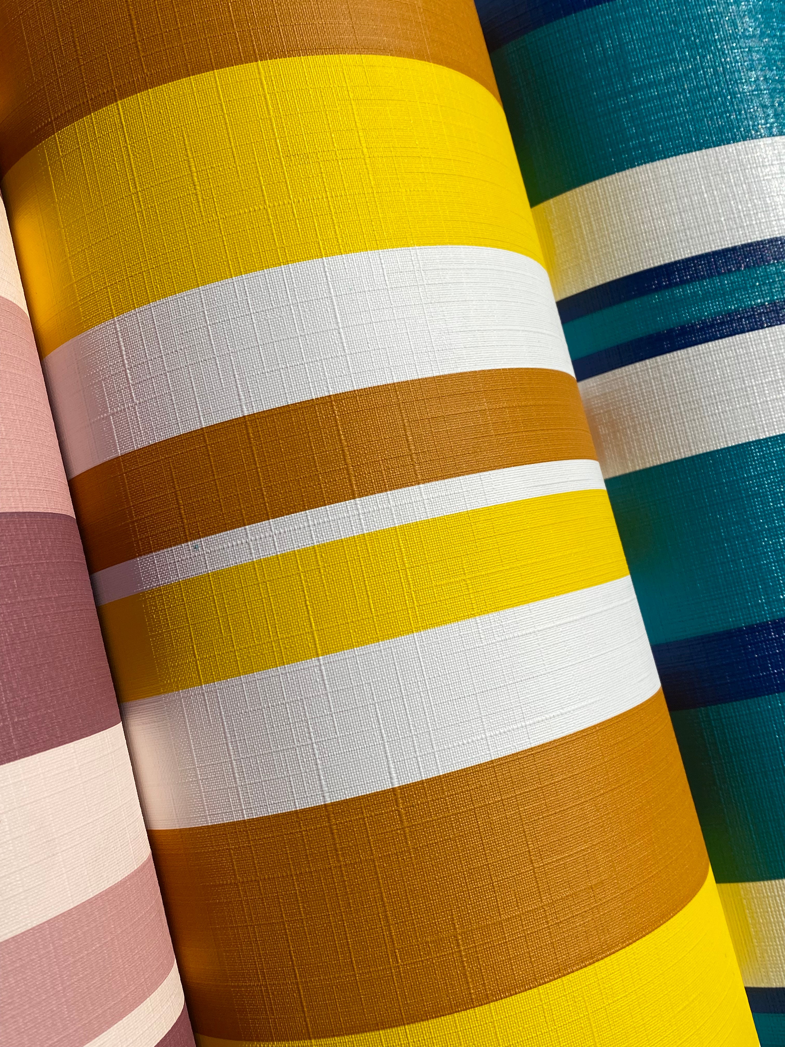 Mustard, Yellow, White Stripe by Brella is a plastic vinyl designed for an array of applications.