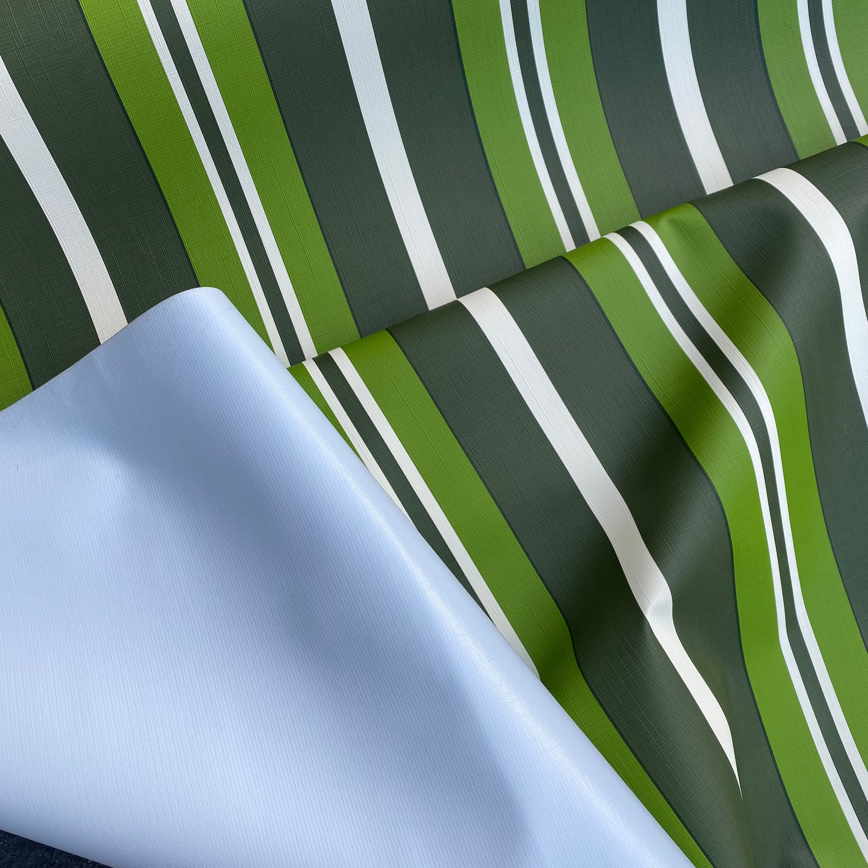 Khaki, Green, White Stripe is a plastic vinyl designed for an array of applications.